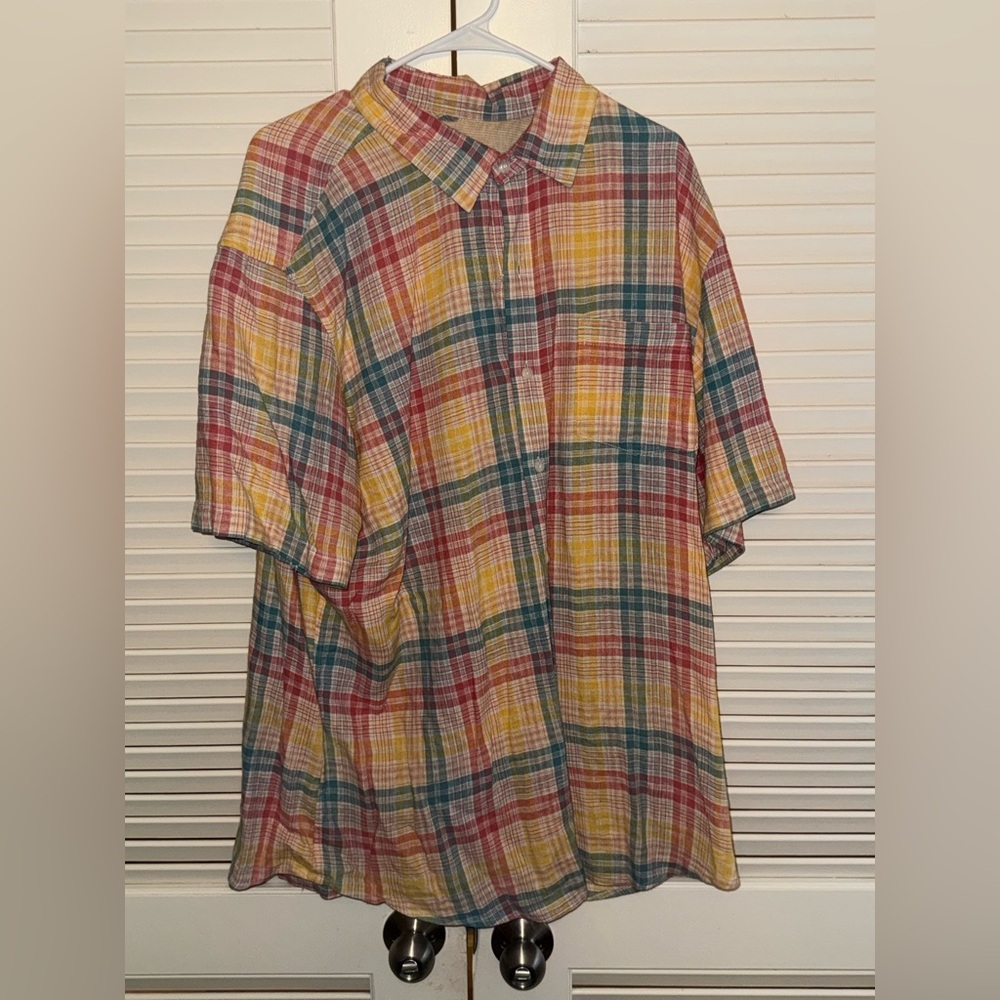 Vintage Chaps by Ralph Lauren Red and Yellow Casual Button Down Shirt XXL